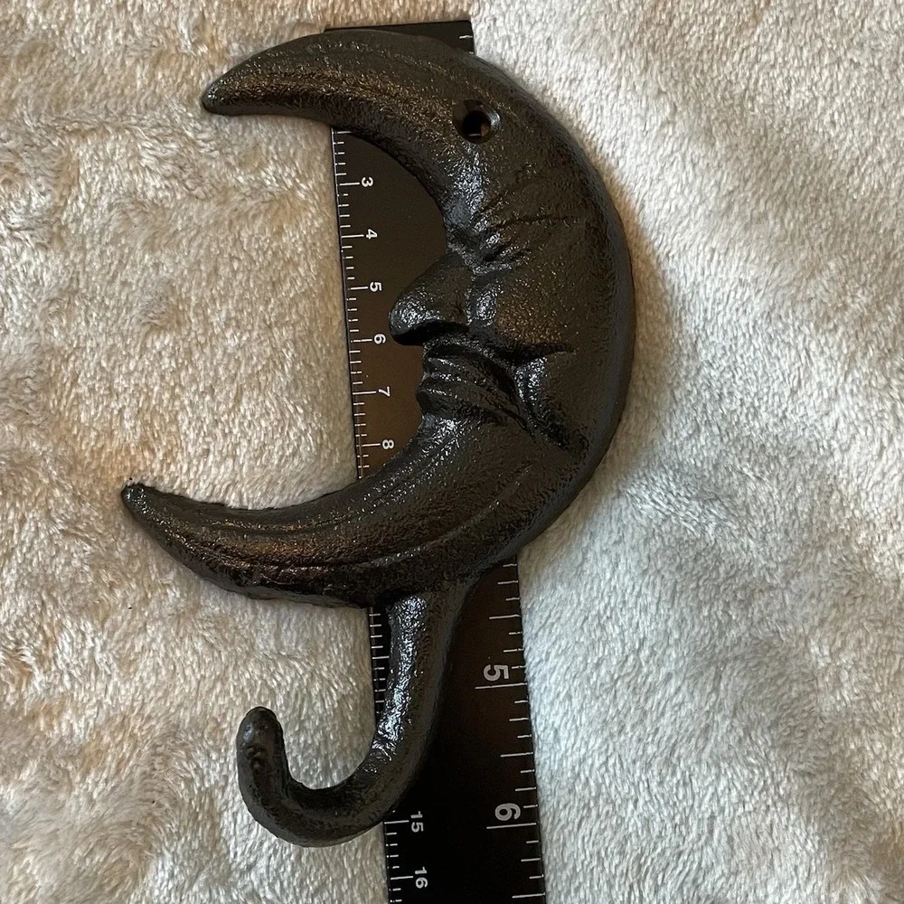Cast Iron Crescent Moon Wall Hook Celestial Gothic Witchy Rustic Decor Black New